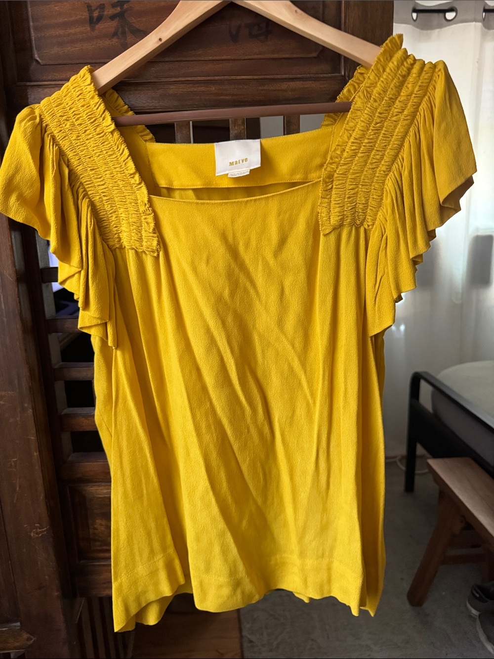 Maeve Yellow Ruffle Sleeve Women's Top
